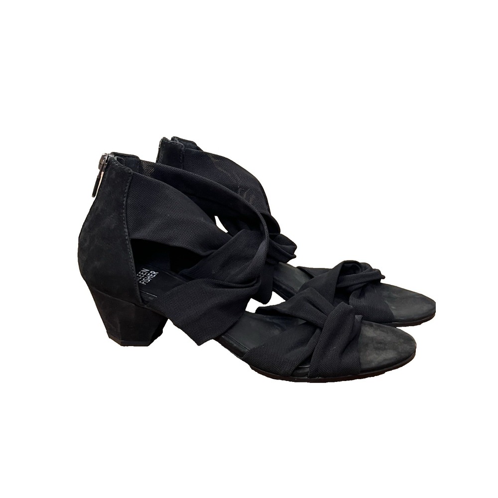 Eileen Fisher Joy Knotted Black  Mesh Zip‎ Sandals Size 8